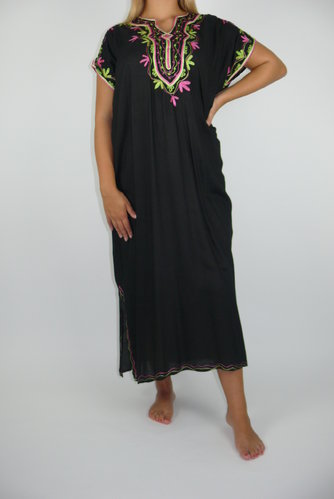 Orientalisches Kleid Kaftan Tunikakleid Strandkleid Sommerkleid Maxi, schwarz