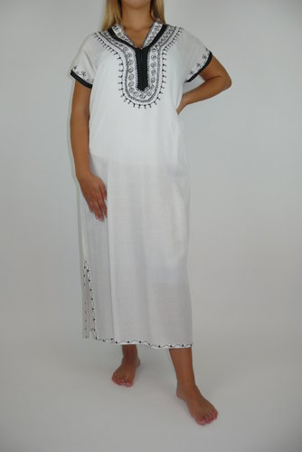 Orientalisches Kleid Kaftan Tunikakleid Strandkleid Sommerkleid Maxi, weiss-schwarz