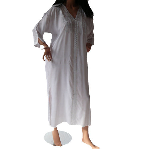 Orientalisches Kleid Kaftan Tunikakleid Strandkleid Sommerkleid Maxi, weiss,