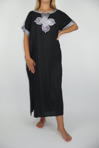 Orientalisches Kleid Kaftan Tunikakleid Strandkleid Sommerkleid Maxi, schwarz-weiss