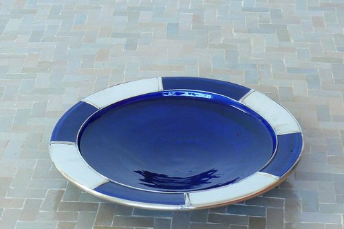 Marokkanischer Keramik Teller Metall Deko Orient Kunsthandwerk Marokko Ø 32 cm, Farbe blau