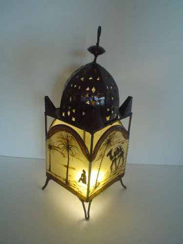 Marokkanische Henna Leuchte orientalische Stehlampe aus Leder Marrakesch - 45 cm