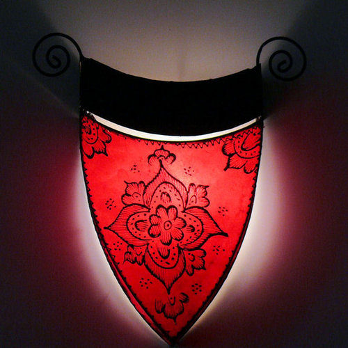 Orientalische Leuchte Wand Lampe Henna Leder 1001 Nacht, Farbe rot