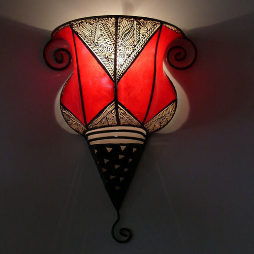 Orientalische Leuchte Wand Lampe Henna Leder 1001 Nacht Babusha, Farbe rot